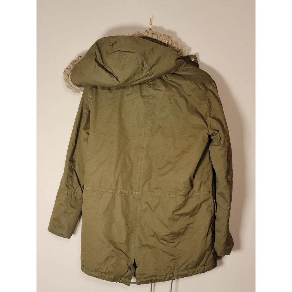 Banana Republic Faux Fur-lined Hooded Parka Coat Jacket Full Zip‎ Olive Green XS